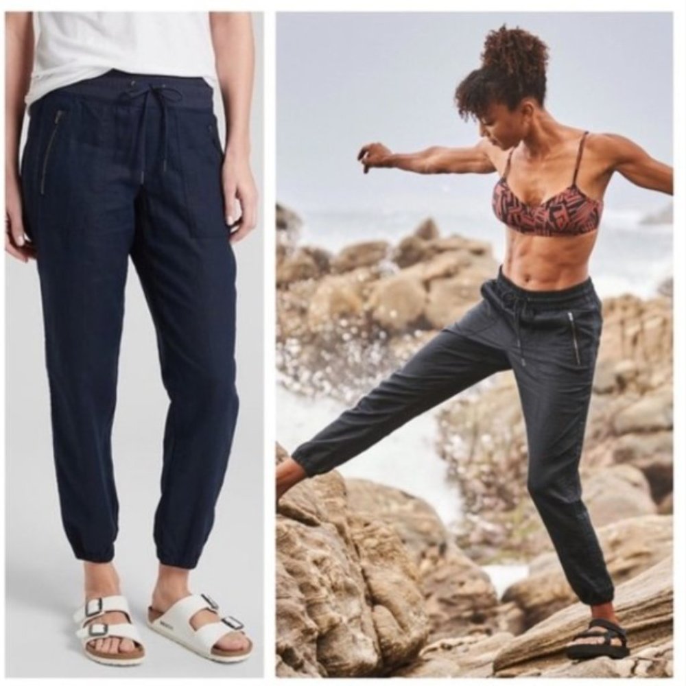 Athleta Cabo Linen Navy Jogger Pants Size 6